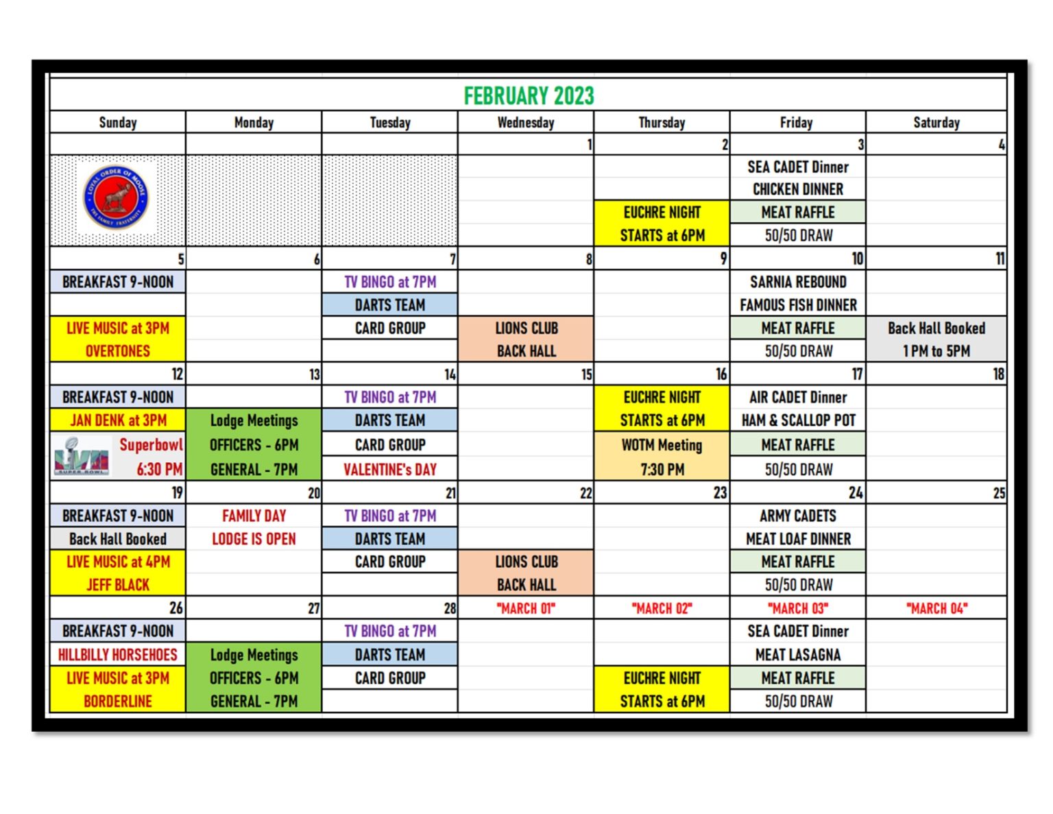 Activities Sarnia Moose Lodge 1046